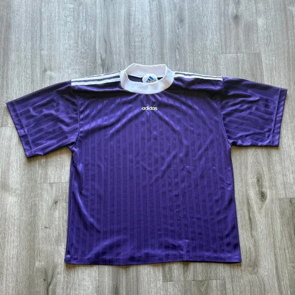 Vintage Adidas 90s Purple Shadow Stripe Soccer Jersey Made in USA Mens Medium - Picture 1 of 4